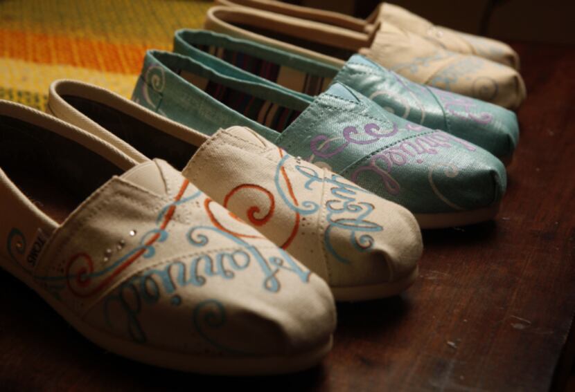 Bekah Burch custom-paints shoes for weddings and other events for her company,...