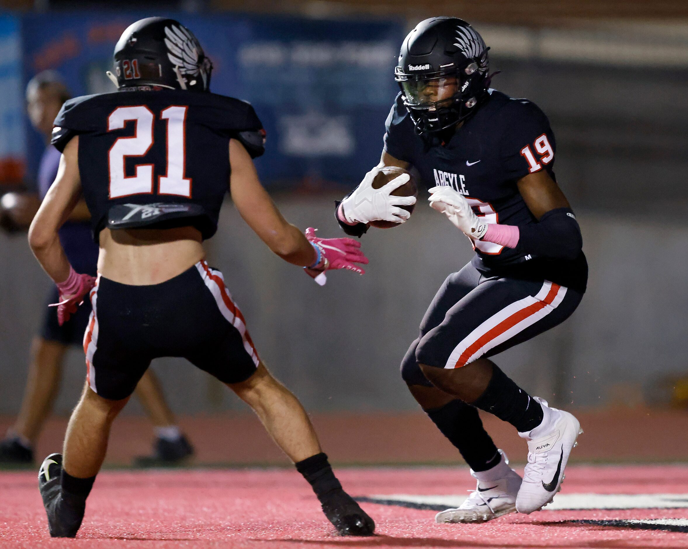 Argyle defensive back Jaaqwan Felton (19) intercepts a Frisco Independence pass in the end...