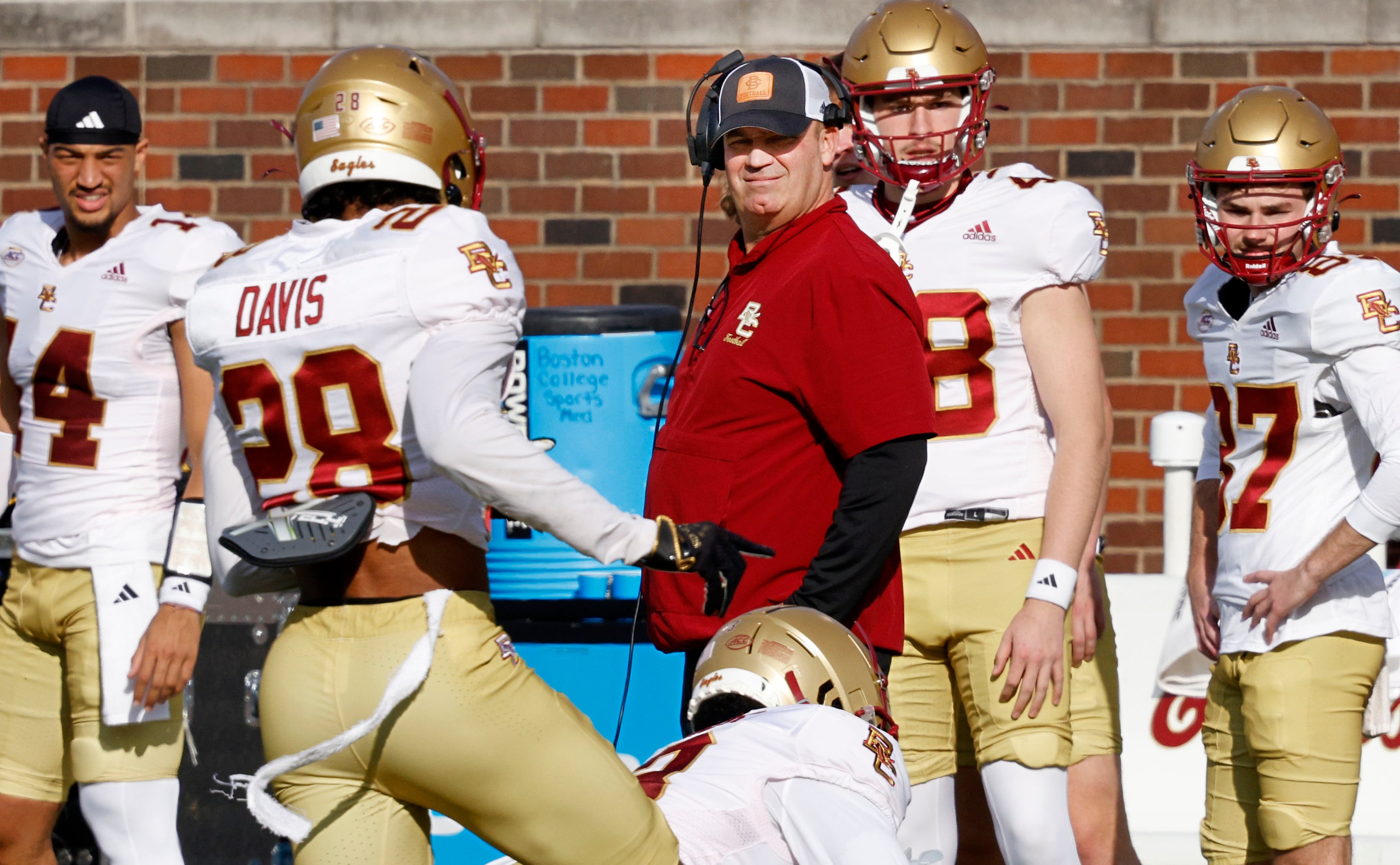 Boston College head coach Bill O'Brien  watches his players during the first half of an NCAA...