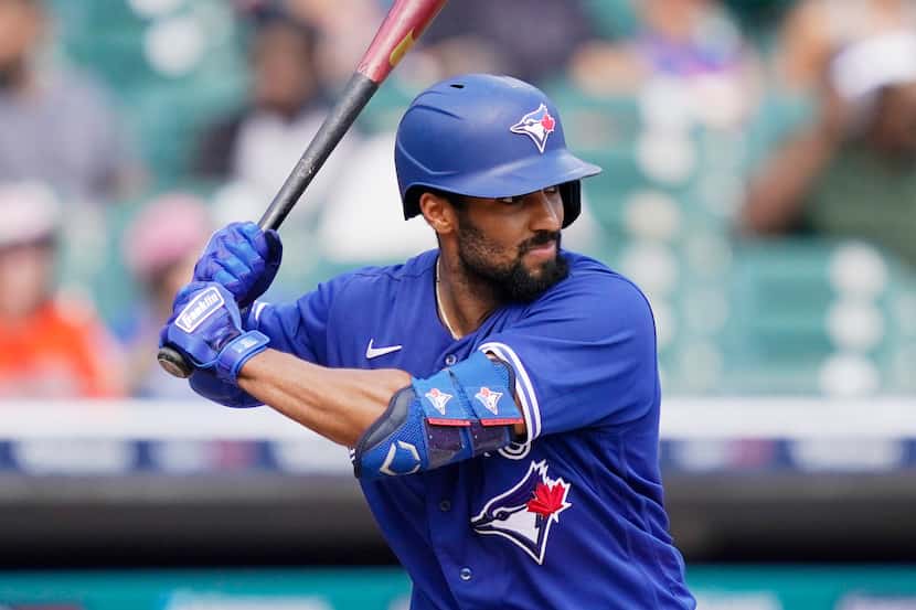 Toronto Blue Jays' Marcus Semien plays during the first inning of a baseball game, Sunday,...