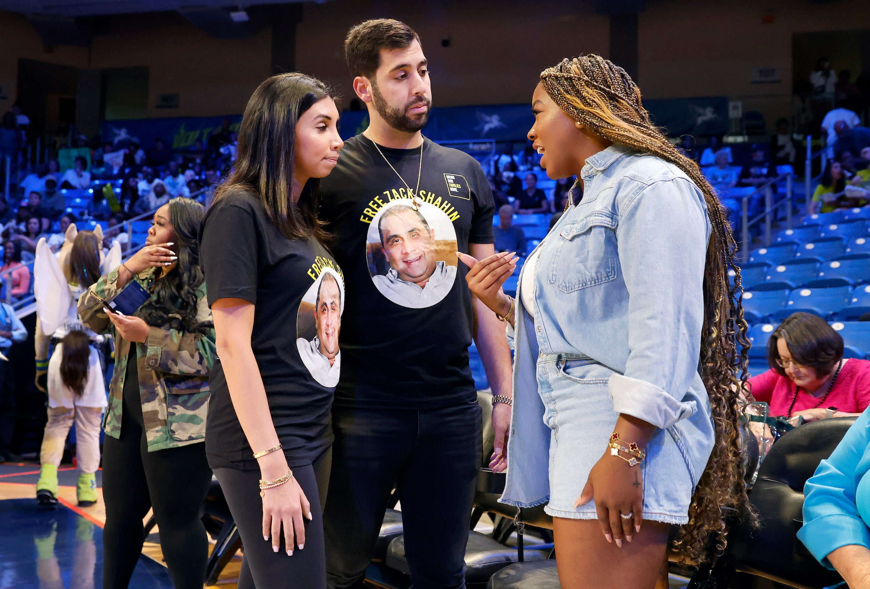 Meera Shahin and her fiancé Joshua Karam visit with Brittney Griner’s wife Cherelle Griner ...