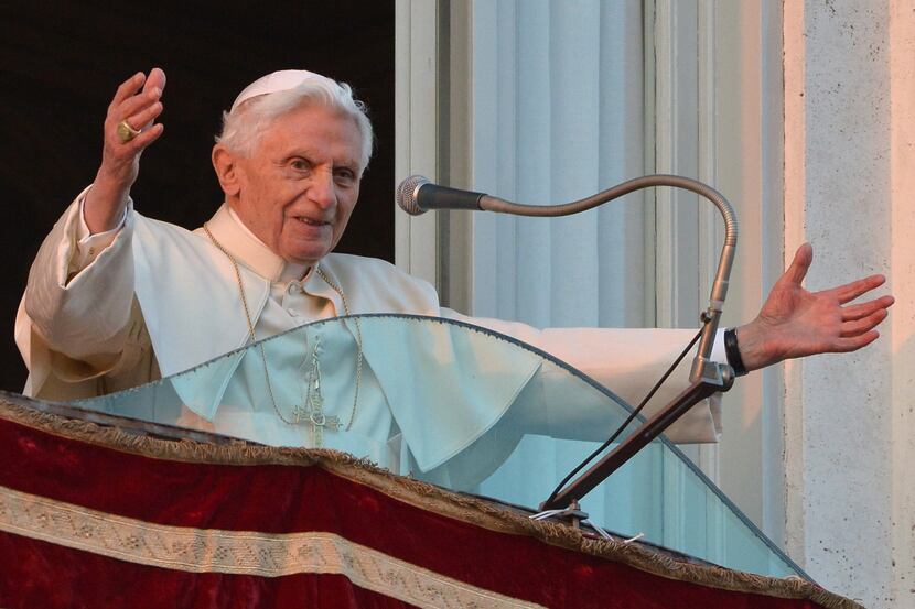 Pope Benedict XVI waves to faithful from a balcony upon arrival Thursday at the papal...