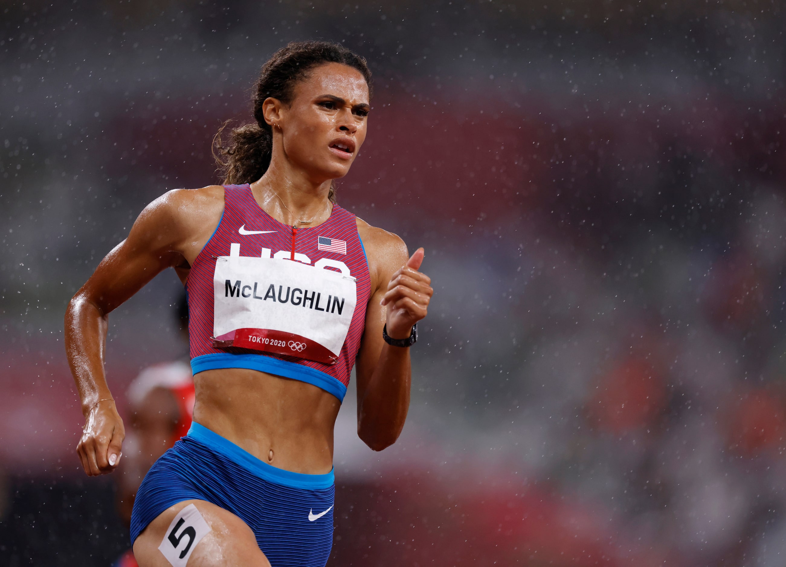 USA’s Sydney McLaughlin competes in the women’s 400 meter hurdles semifinal during the...