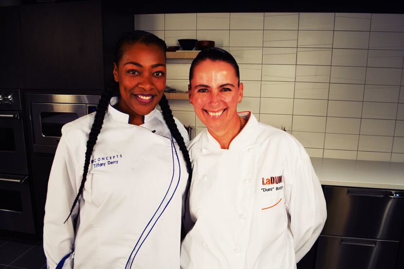 Chefs Tiffany Derry and Dunia Borga in The Dallas Morning News test kitchen to talk about...