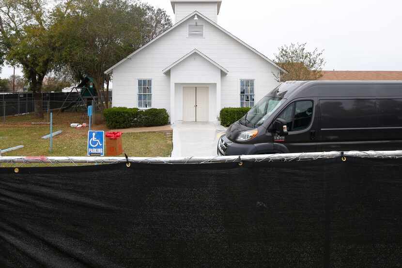 First Baptist Church is surrounded by a black fence in Sutherland Springs, Texas on Nov. 10.