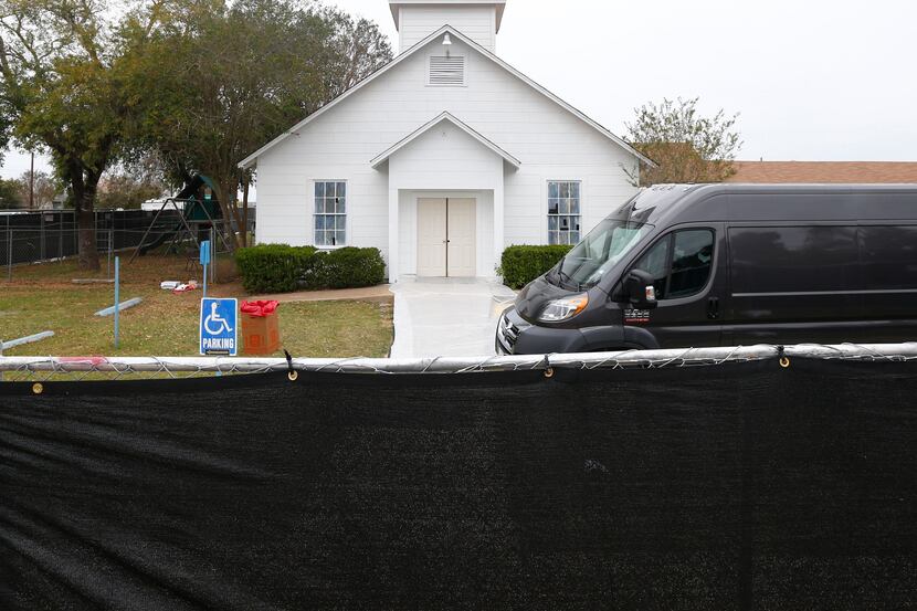 First Baptist Church is surrounded by a black fence in Sutherland Springs, Texas on Nov. 10.