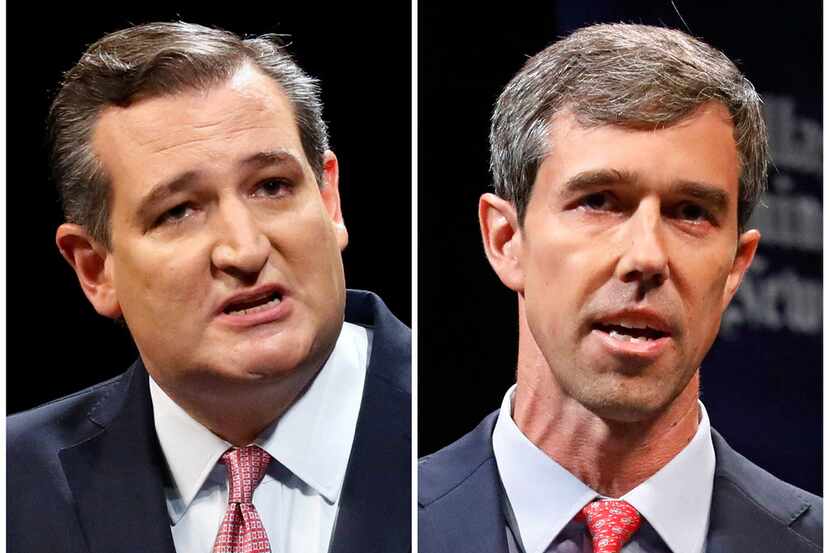  This combination of Sept. 21, 2018, file photos show Republican U.S. Sen. Ted Cruz, left,...