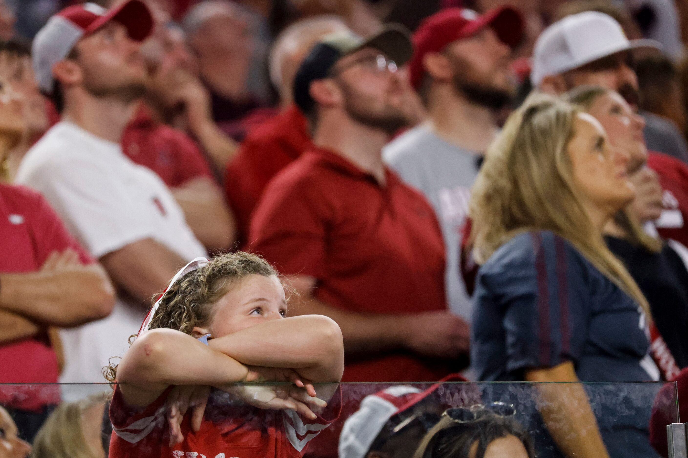 Arkansas fans watches the downfall of the team against Texas A&M during the second half of a...