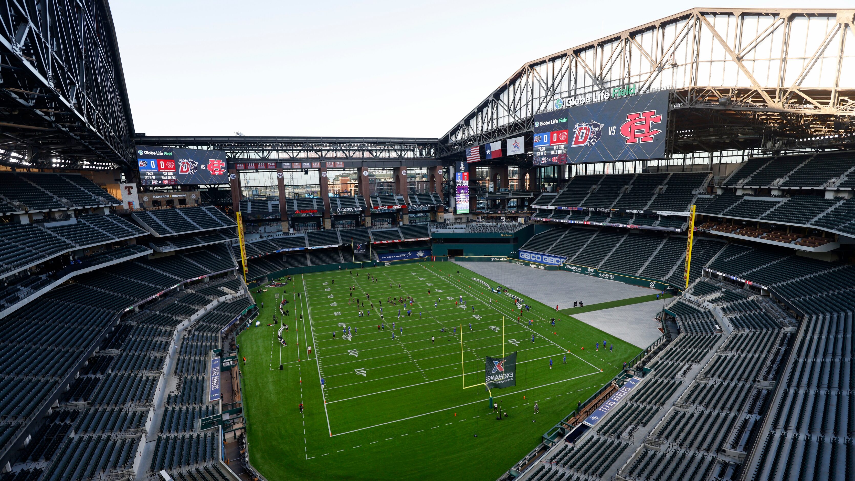 Duncanville and Cedar Hill practice prior to the first football game held at Globe Life...