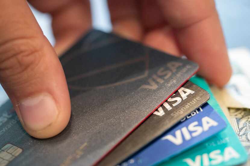 FILE - This Aug. 11, 2019 file photo shows Visa credit cards in New Orleans. Even if your...