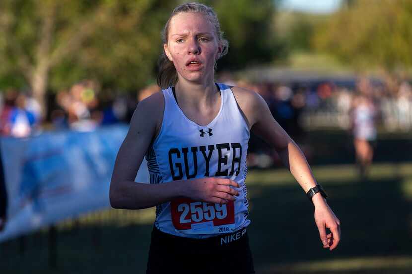 Denton Guyer's Brynn Brown finishes second in the girls Class 6A race at the UIL cross...