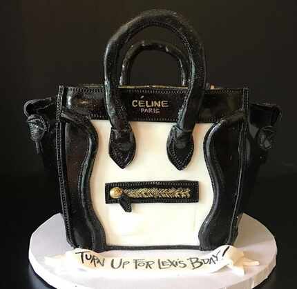A Céline luggage handbag birthday cake by Cade's Cakes. 