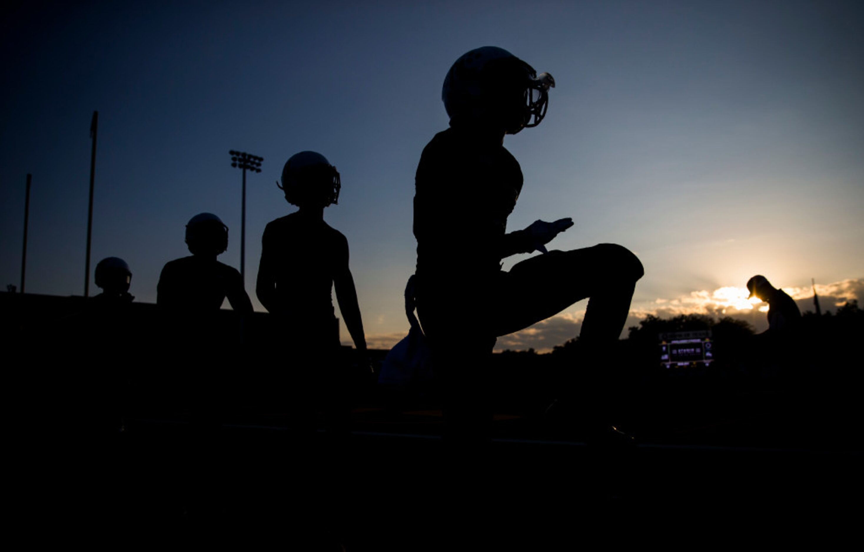 Mesquite Poteet football players warm up before their game on Friday, October 14, 2016 at...