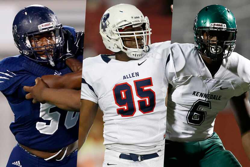 Fro left to right: Carrollton Ranchview's Dayo Odeyingbo, Allen's Levi Onwuzurike and...