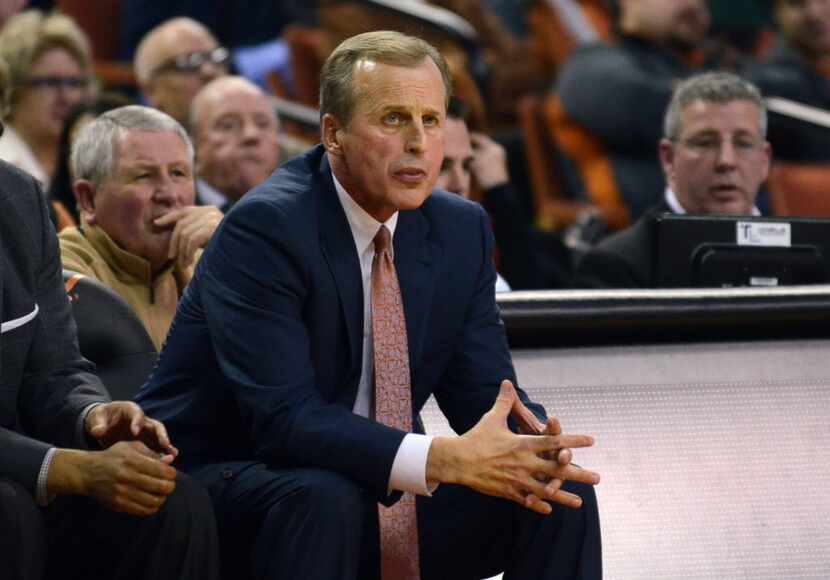 Texas Longhorns head coach Rick Barnes reacts against the Baylor Bears during the first half...