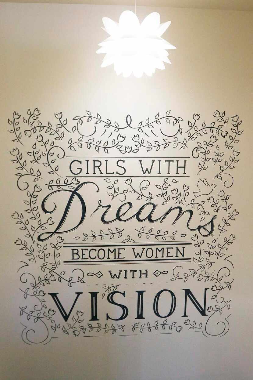 
A mural on the wall offers encouraging words for women living at the Ebby House.
