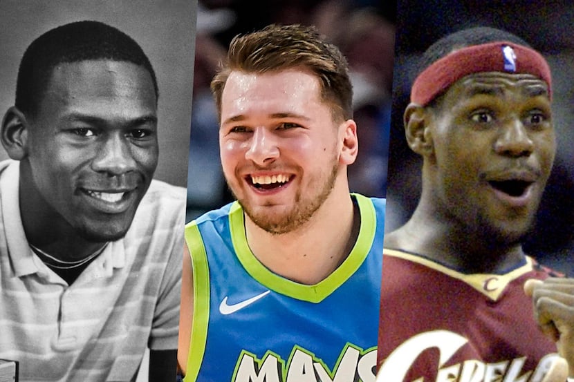 From left to right: Michael Jordan (1984), Luka Doncic (2019) and LeBron James (2004)