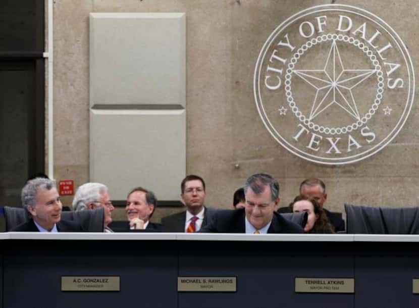 
Dallas City Manager, A.C. Gonzalez, left, and Dallas Mayor Mike Rawlings, took part in the...