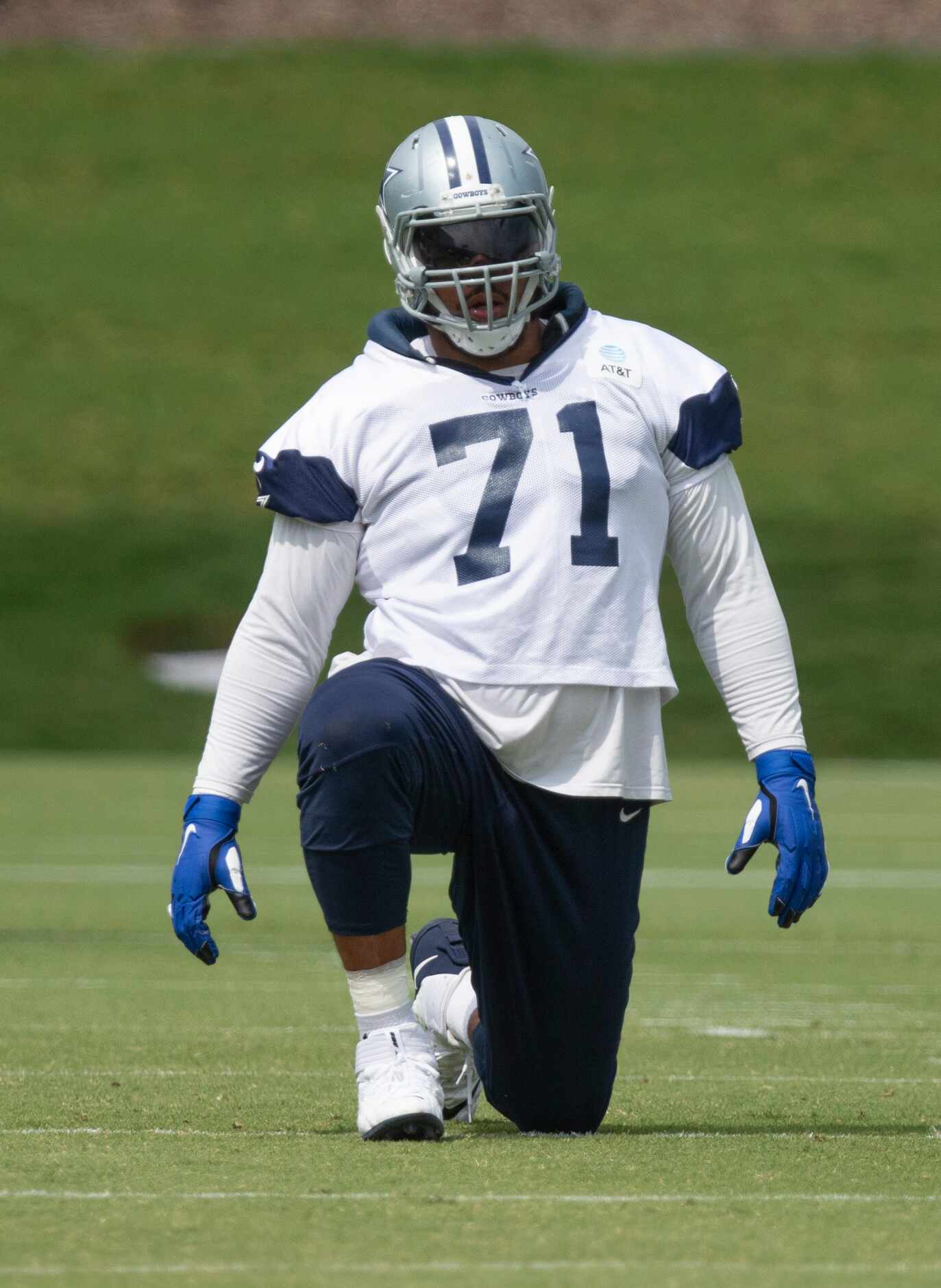 Dallas Cowboys offensive tackle La'el Collins (71) stretches during practice at The Star in...