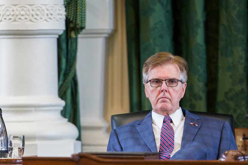 Texas Lt. Gov. Patrick looks on during the Texas Legislature's special session as Senators...