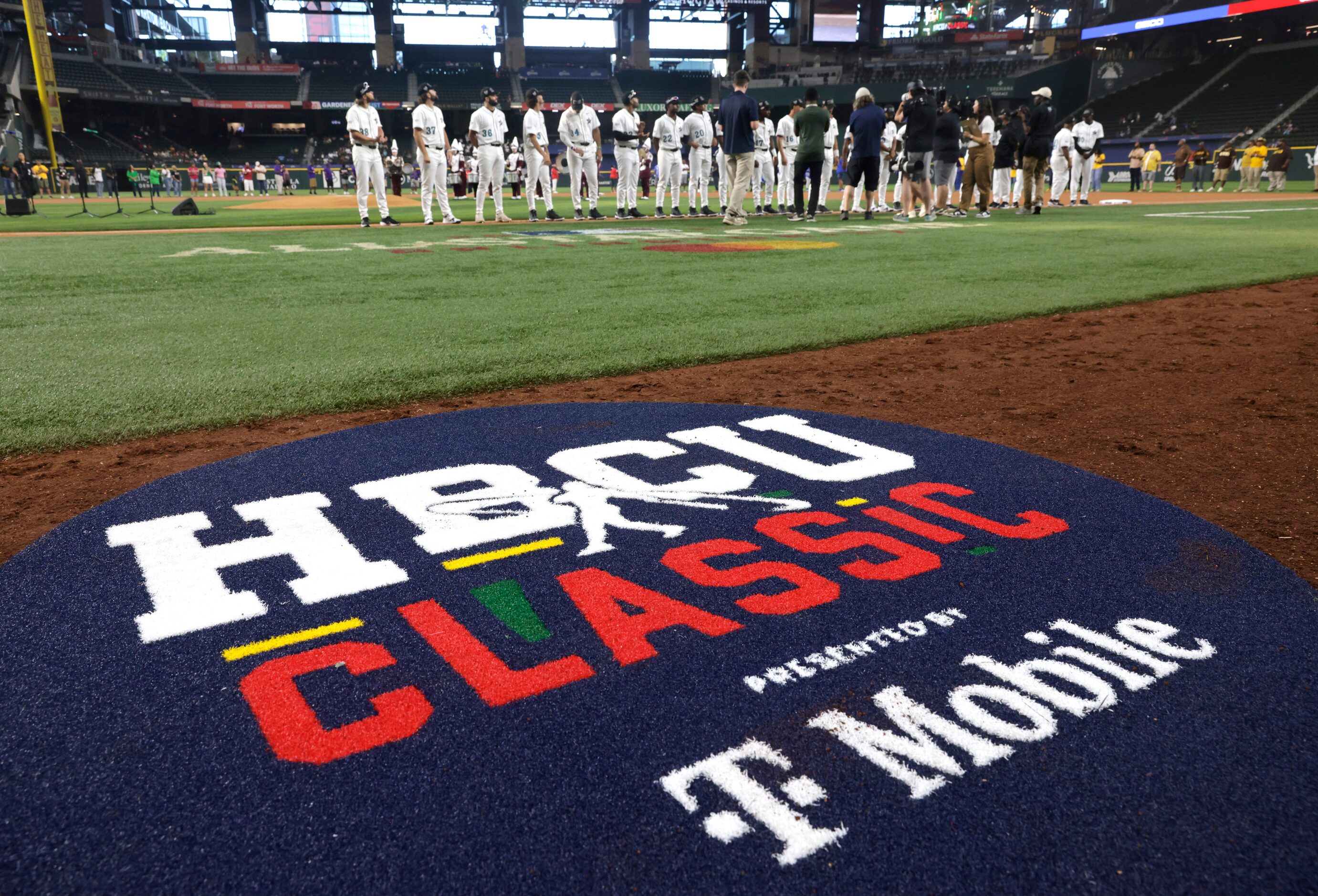 during the inning of the HBCU Swingman Classic baseball game at Globe Life Field in...