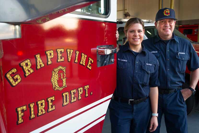 Firefighter driver-engineer and EMT Morris Leondar and his daughter, firefighter paramedic...