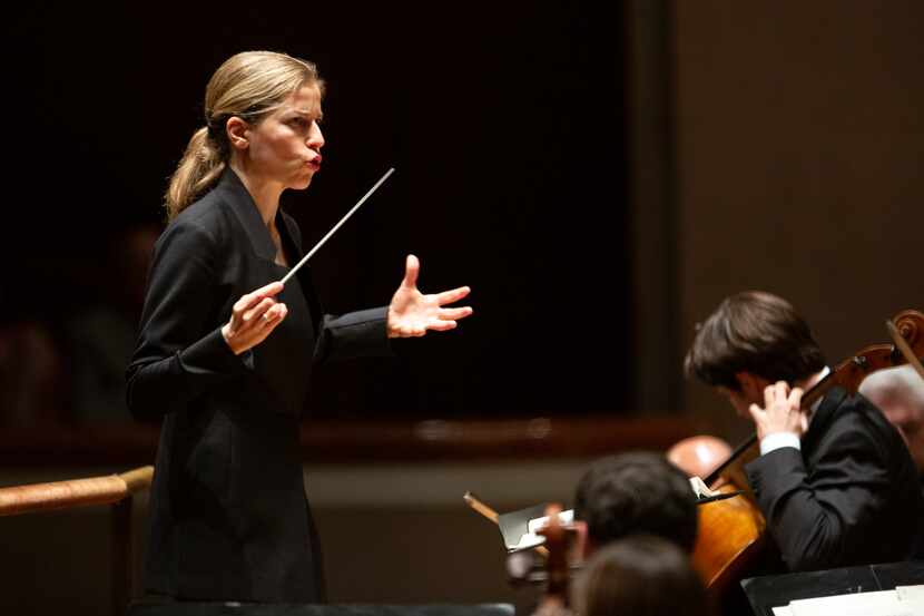 Guest conductor Karina Canellakis led a performance of the Schumann concerto at the Morton...