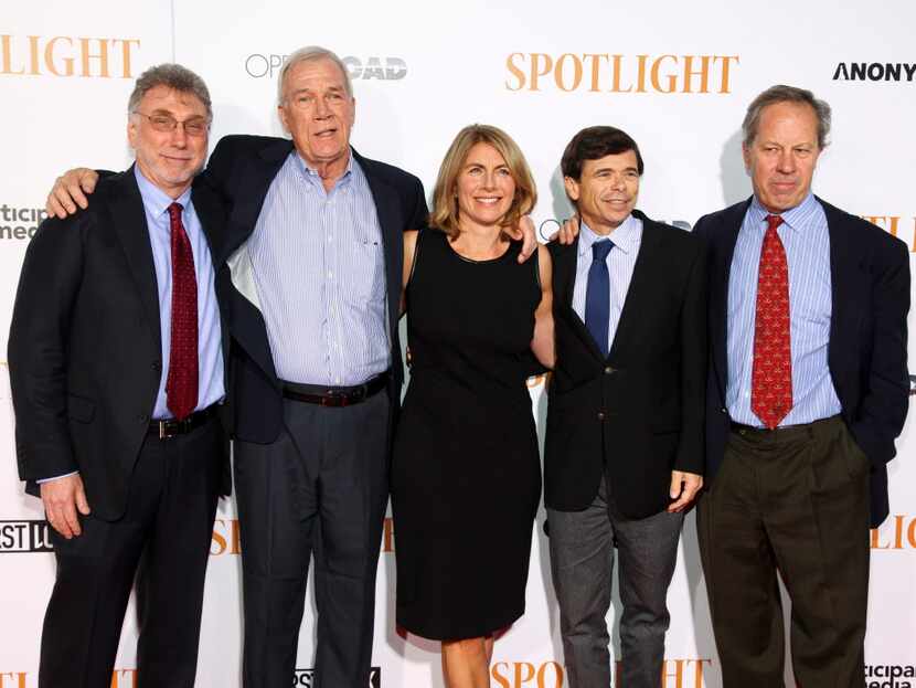 Marty Baron, from left, Walter Robinson, Sacha Pfeiffer, Mike Rezendes and Ben Bradlee, Jr....