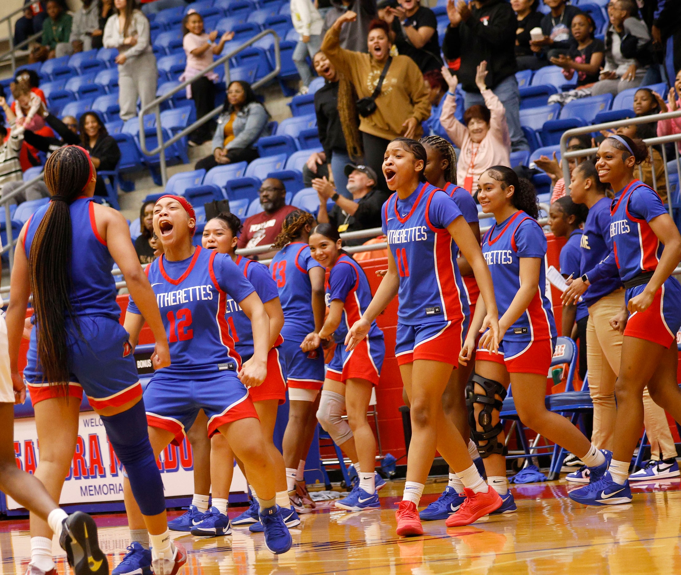 Duncanville cheer during a timeout during the second half of a high school basketball game...