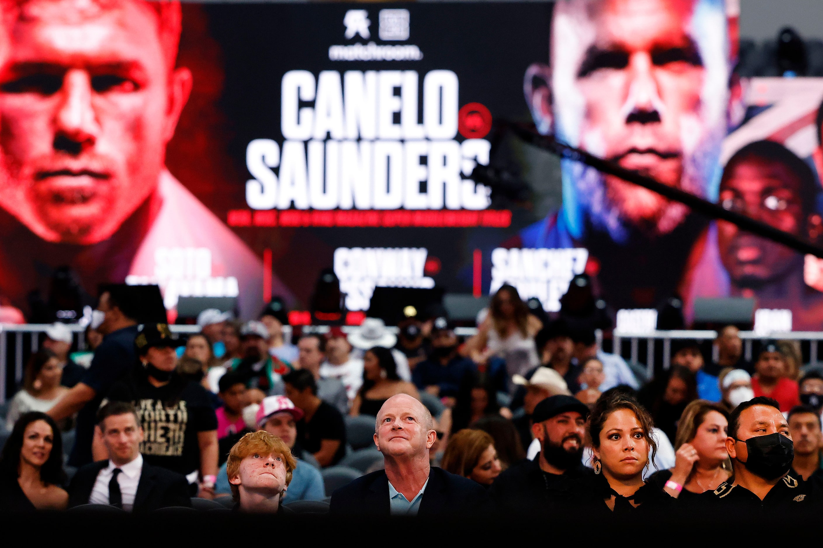 Fans watch the early bouts before the Canelo Alvarez-Billy Joe Saunders fight at AT&T...