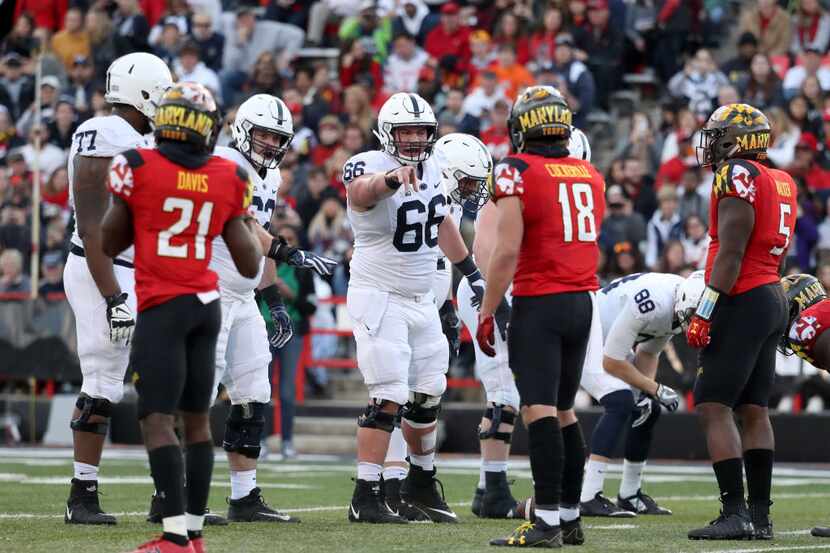 COLLEGE PARK, MD - NOVEMBER 25: Offensive lineman Connor McGovern #66 of the Penn State...