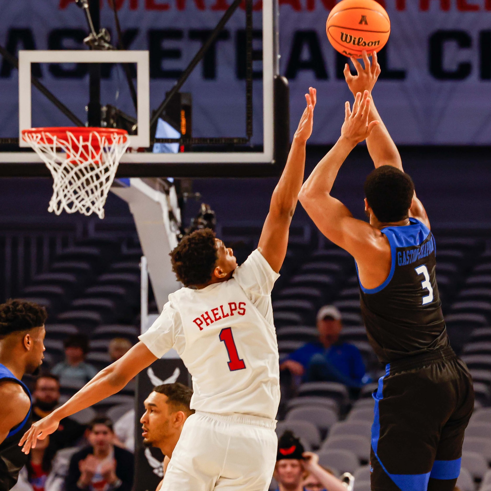 Tulsa Golden Hurricane guard Sterling Gaston-Chapman (3) goes for a shot as Southern...