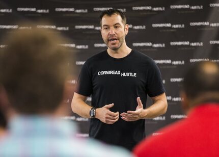 Michael Elliott speaks to an entrepreneurship class.  (Ashley Landis/The Dallas Morning News)