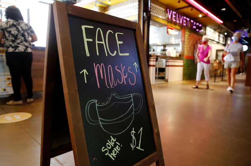 Face masks available for purchase at Legacy Food Hall in Plano.