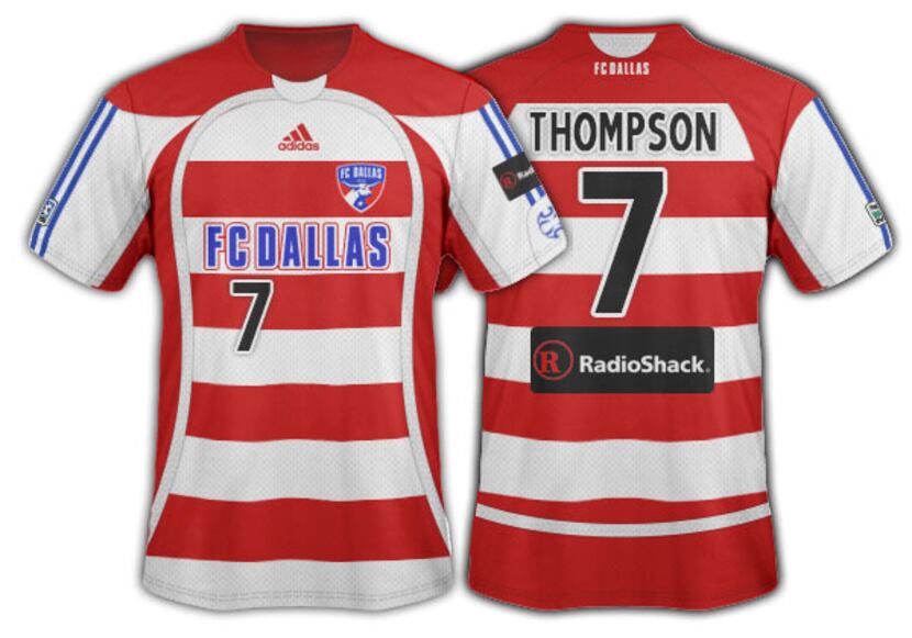 2006-07 FC Dallas red and white hoops with red side panels primary