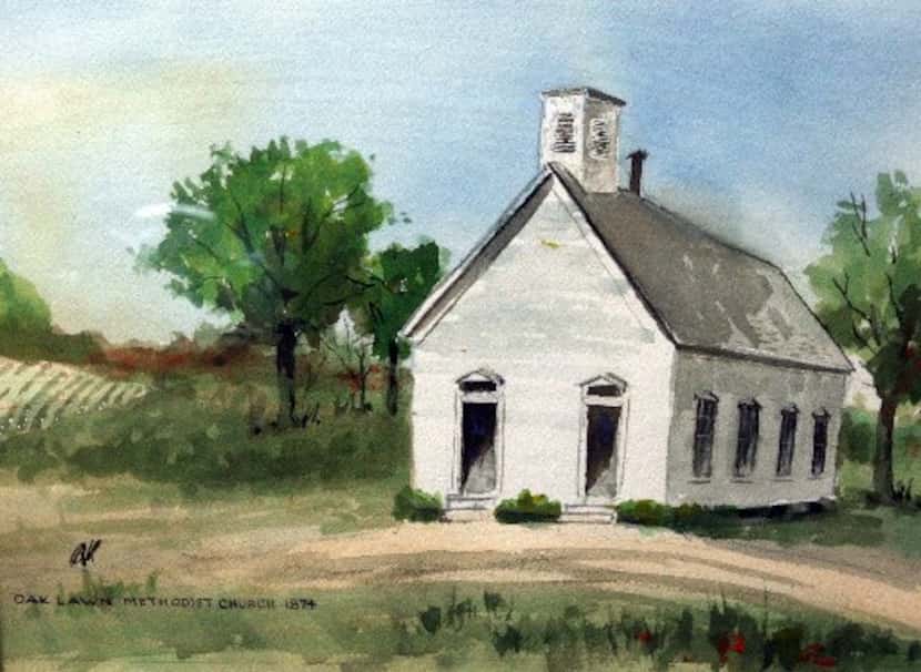 Painting of original Oak Lawn Methodist Church building.