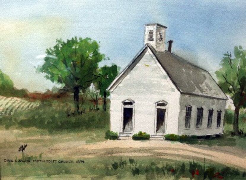 Painting of original Oak Lawn Methodist Church building.