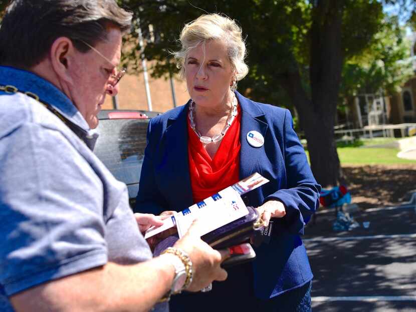 Voter Joe Pacetti meets with Lillian Salerno, Democratic candidate for the 32nd...