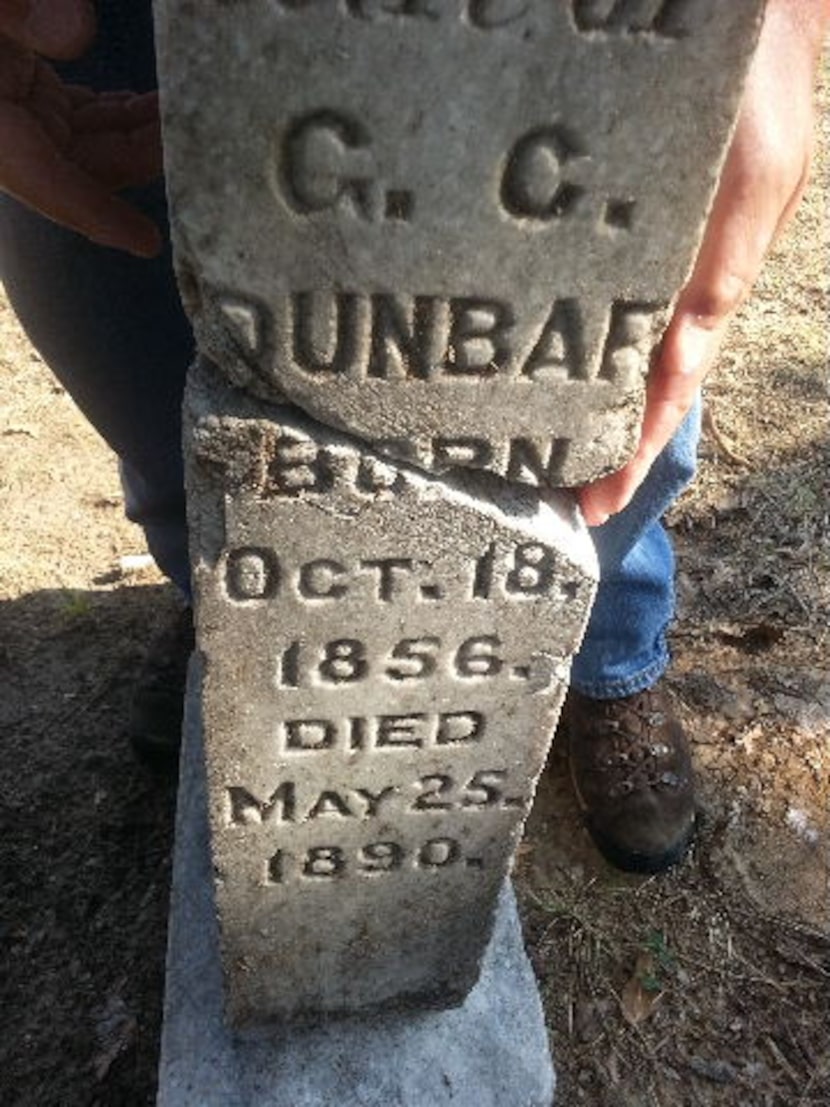 One of the three existing headstones in the Old Community Center in Balch Springs. Searchers...