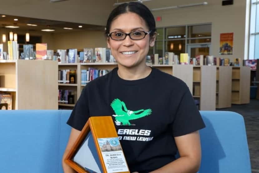 Maricela Burns, a teacher at Lady Bird Johnson Middle School in Irving, earned a...