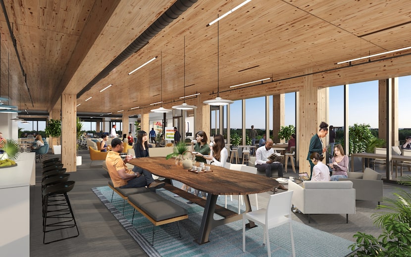 The Offices at Southstone Yards office being built in Frisco uses mass timber wooden...