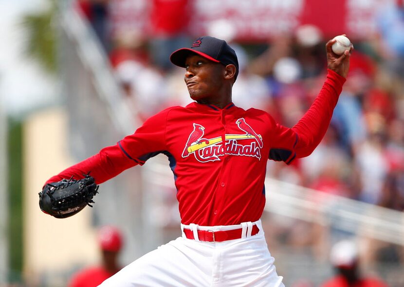 St. Louis Cardinals relief pitcher Sam Freeman (71) works against the Washington Nationals...