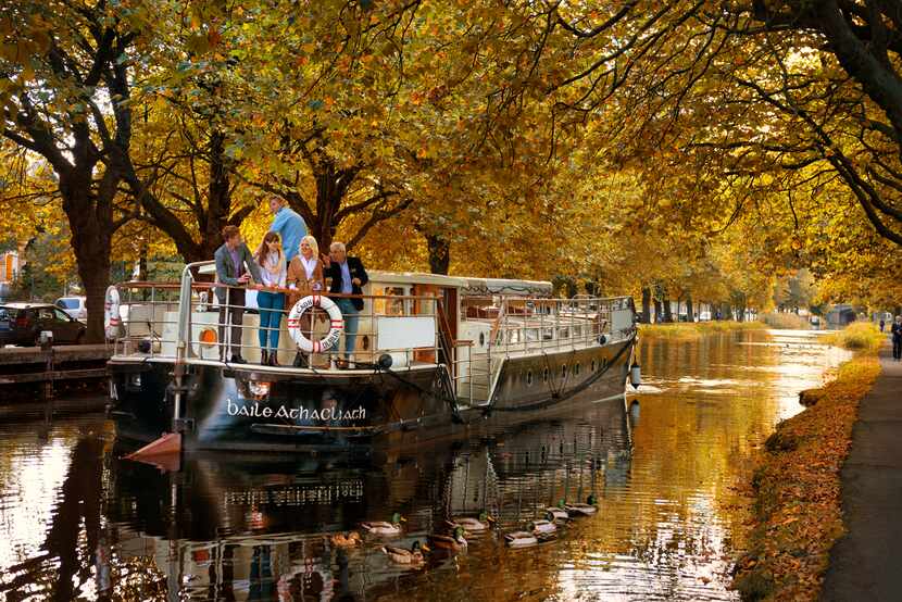 The fall foliage adds color to the Grand Canal in Dublin.