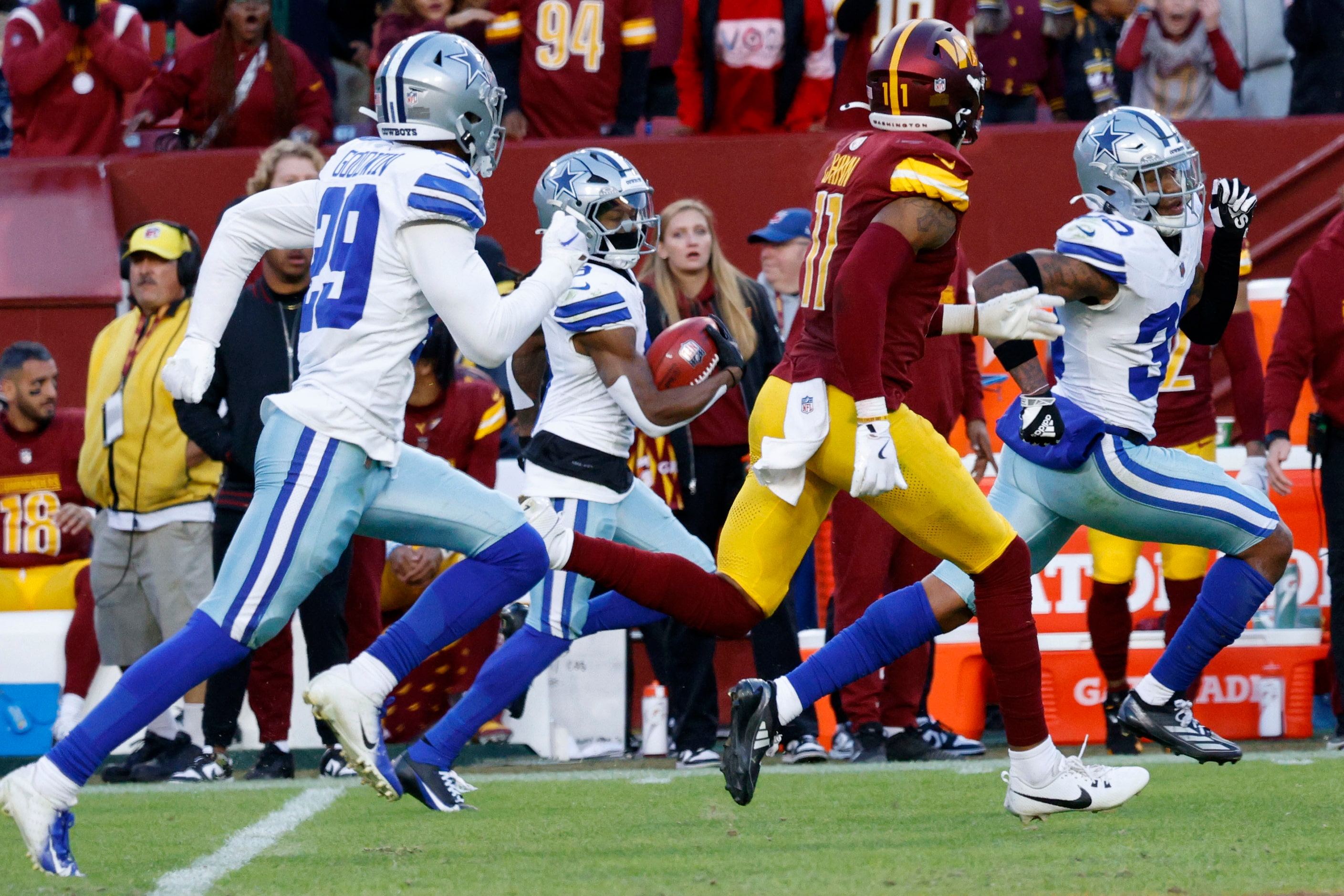 Dallas Cowboys wide receiver KaVontae Turpin (9) runs for a touchdown in the second half of...