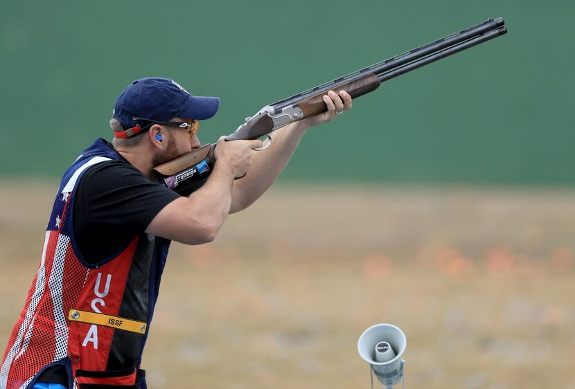 RIO DE JANEIRO, BRAZIL - AUGUST 04: Vincent Hancock of the United States shoots in a...