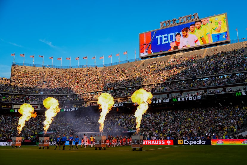 Teams take the field for pregame introductions prior to an international soccer friendly...