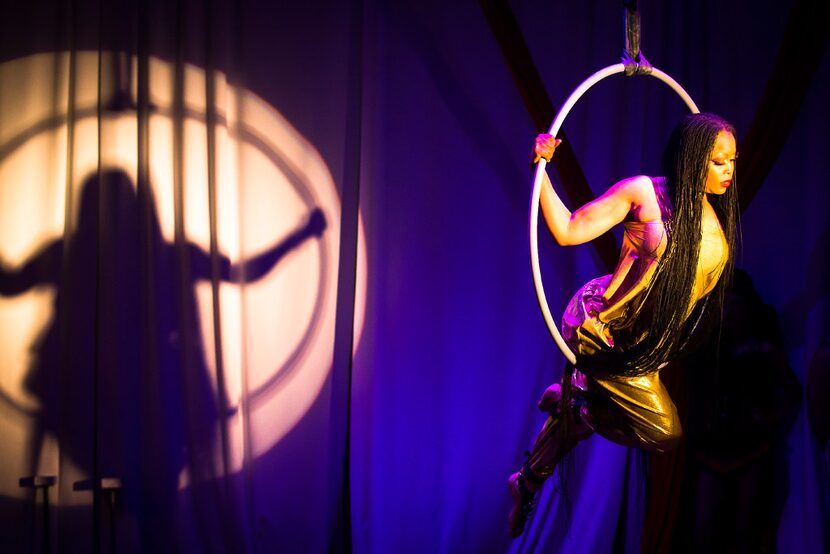 Erykah Badu performed on an aerial hoop, known as the lyra, during the Lone Star Circus 10th...