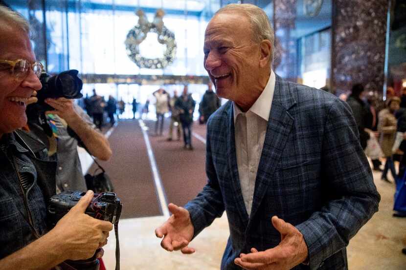 Barry Switzer, described by Donald Trump as a "tough cookie," talked briefly to reporters...