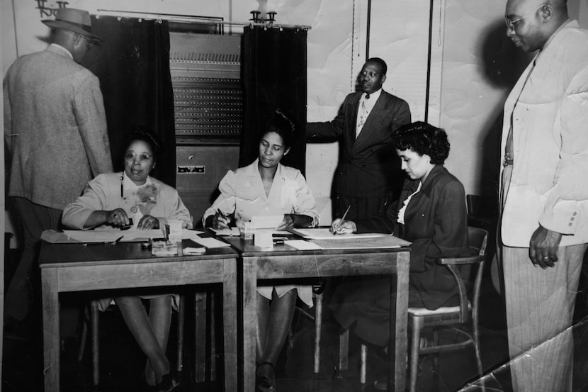 McMillan (second from right) is pictured as a 28-year-old election clerk at the Moreland...