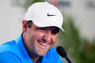 Scottie Scheffler speaks during a news conference at the U.S. Open golf tournament Tuesday,...